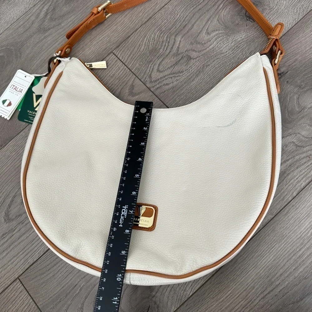 New! VALENTINA White Italian Genuine Leather Large Hobo Purse